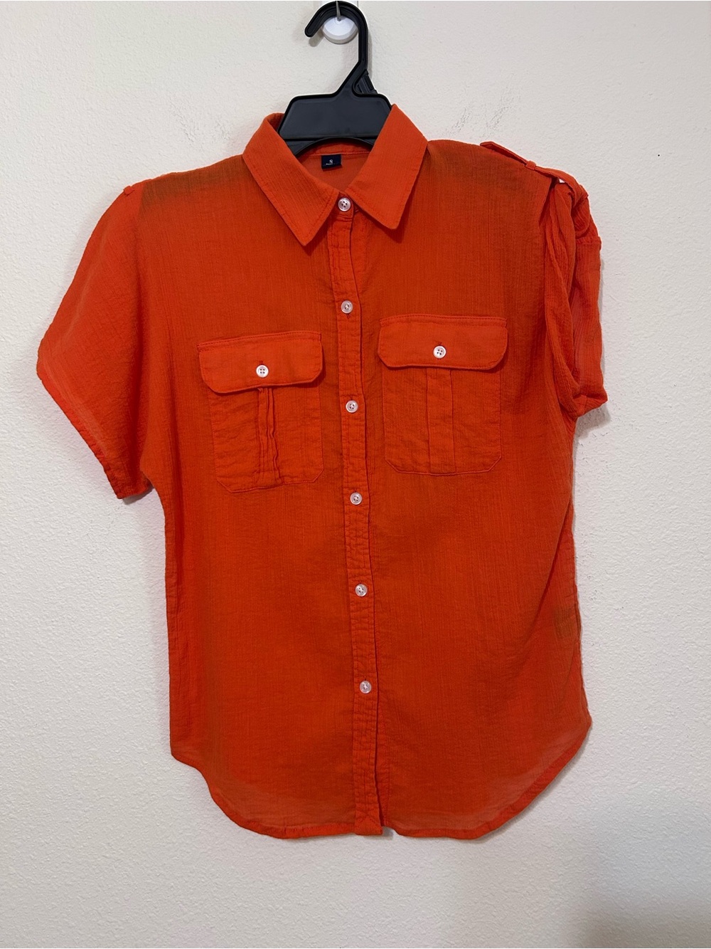 American Living Orange Gauze Button Down Short Sleeve Shirt Small - Picture 3 of 7